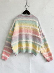 Striped Round Neck Long Sleeve Sweater - Flyclothing LLC