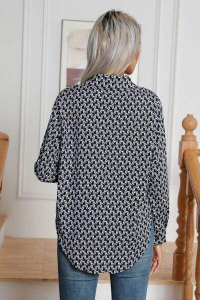 Printed Buttoned Long Sleeve Shirt - Trendsi - Flyclothing LLC