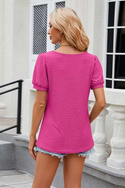 Eyelet Short Sleeve T-Shirt - Trendsi - Flyclothing LLC