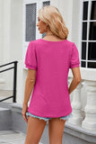 Eyelet Short Sleeve T-Shirt - Trendsi