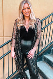 Sequin Open Front Sheer Cardigan - Trendsi
