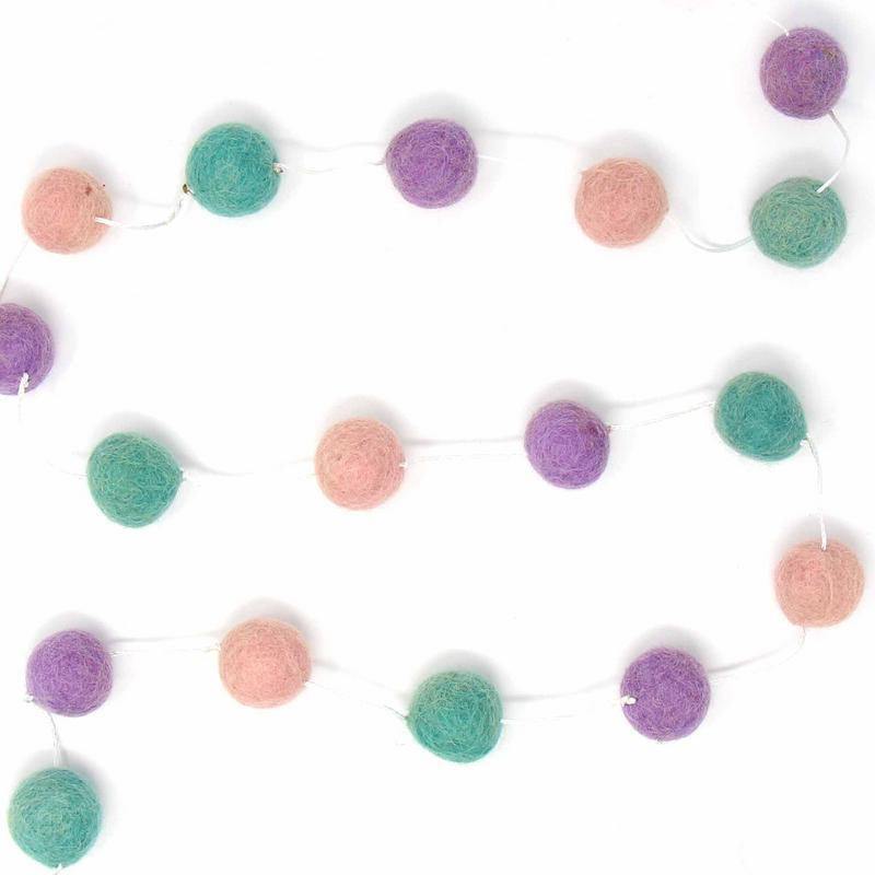 Hand Crafted Felt Pom Pom Garlands: Pink, Lavender, Turquoise - Flyclothing LLC