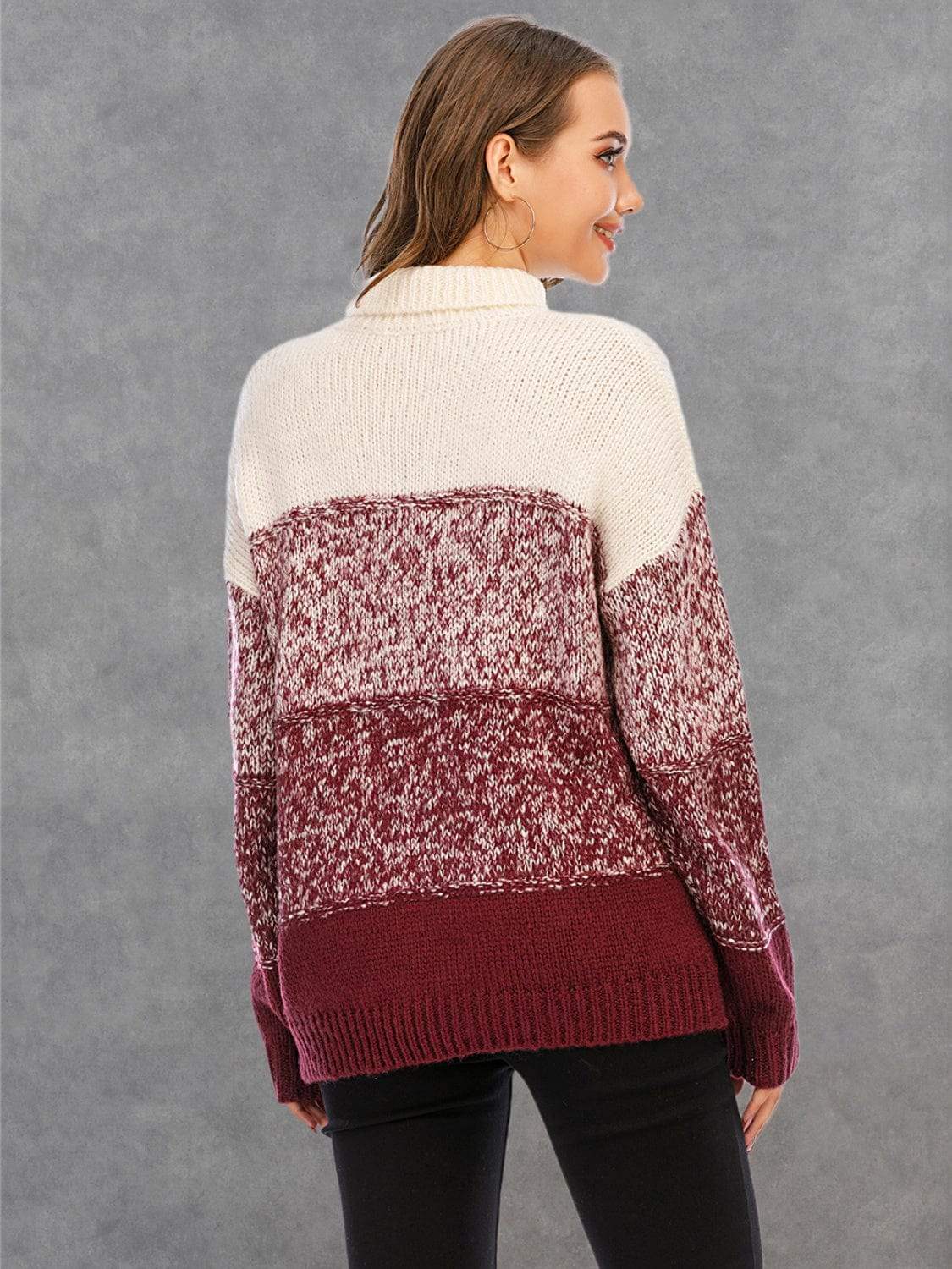 Color Block Turtleneck Sweater - Trendsi - Flyclothing LLC