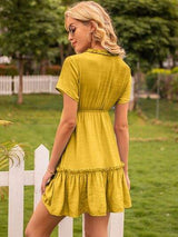 Frill V-Neck Short Sleeve Ruffle Hem Dress - Trendsi - Flyclothing LLC