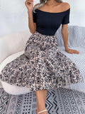 Printed Off-Shoulder Ruffle Hem Dress - Trendsi - Flyclothing LLC