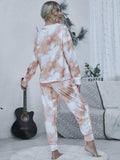 Tie-dye Round Neck Top and Drawstring Pants Lounge Set - Trendsi - Flyclothing LLC