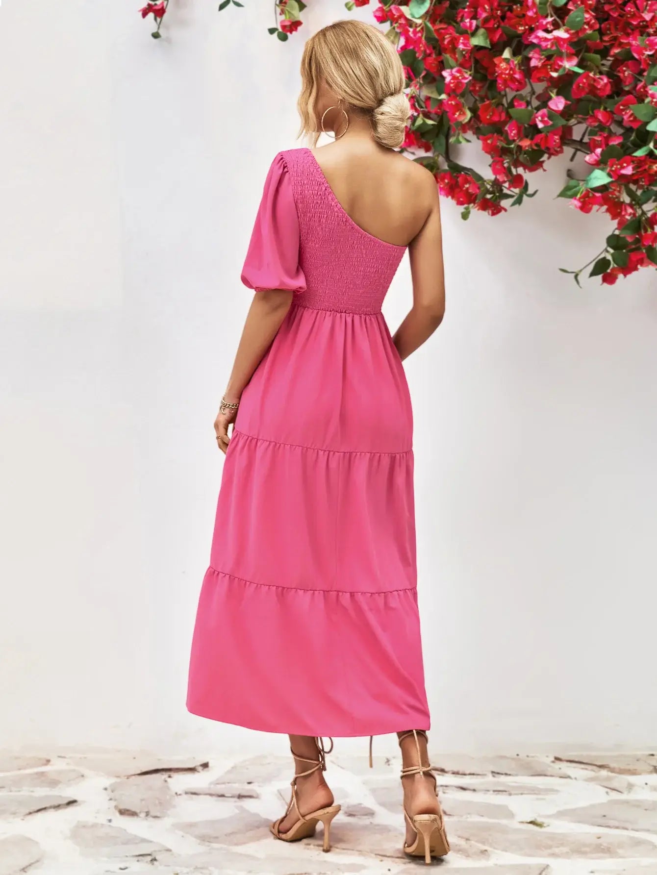 Smocked One-Shoulder Midi Dress - Trendsi - Flyclothing LLC