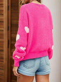 Heart Round Neck Dropped Shoulder Sweater - Trendsi - Flyclothing LLC