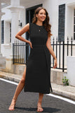 Round Neck Tie Belt Slit Sleeveless Sweater Dress - Trendsi - Flyclothing LLC