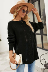 Boat Neck Dropped Shoulder Knit Top - Trendsi - Flyclothing LLC