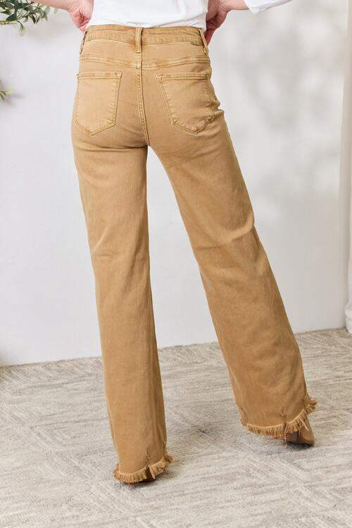 RISEN Full Size Fringe Hem Wide Leg Jeans - Trendsi - Flyclothing LLC
