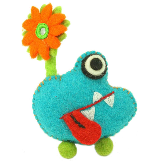 Hand Felted Blue Tooth Monster with Flower - Global Groove - Flyclothing LLC