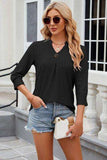 Eyelet Notched Knit Jacquard Top - Trendsi - Flyclothing LLC
