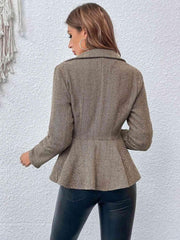 Ruffle Hem Collared Blazer - Trendsi