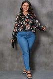 Plus Size Printed Johnny Collar Long Sleeve Blouse - Trendsi - Flyclothing LLC