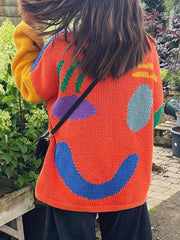 Contrast Drop Shoulder Long Sleeve Sweater - Trendsi