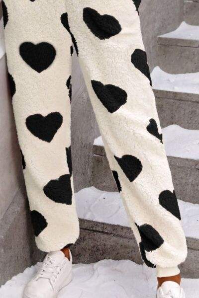 Fuzzy Heart Zip Up Hooded Lounge Jumpsuit - Trendsi - Flyclothing LLC