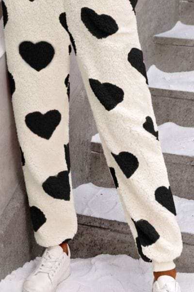 Fuzzy Heart Zip Up Hooded Lounge Jumpsuit - Trendsi - Flyclothing LLC