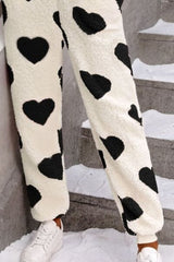 Fuzzy Heart Zip Up Hooded Lounge Jumpsuit - Trendsi