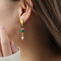 Natural Stone Freshwater Pearl Dangle Earrings - Trendsi