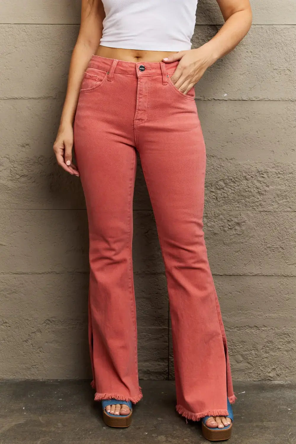 RISEN Bailey Full Size High Waist Side Slit Flare Jeans - Trendsi - Flyclothing LLC