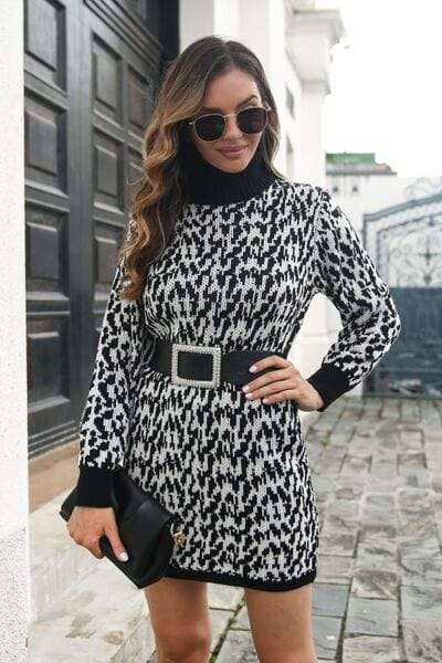 Heathered Turtleneck Mini Sweater Dress - Trendsi - Flyclothing LLC
