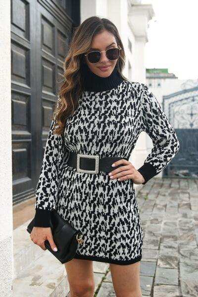 Heathered Turtleneck Mini Sweater Dress - Trendsi - Flyclothing LLC