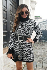 Heathered Turtleneck Mini Sweater  Dress - Trendsi