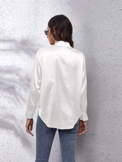Button Up Collared Neck Long Sleeve Shirt - Trendsi - Flyclothing LLC