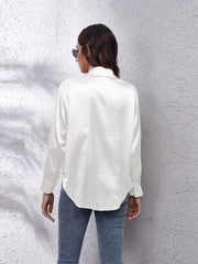 Button Up Collared Neck Long Sleeve Shirt - Trendsi