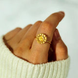 Sunflower Zircon 925 Sterling Silver Ring - Trendsi