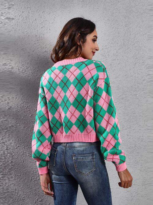 Geometric Button Up Long Sleeve Cardigan - Trendsi - Flyclothing LLC