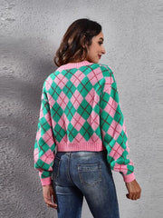 Geometric Button Up Long Sleeve Cardigan - Trendsi