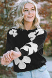 Round Neck Floral Pattern Color Contrast Design Long Sleeve Sweater - Trendsi - Flyclothing LLC