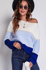 Color Block Horizontal Ribbing Sweater - Trendsi