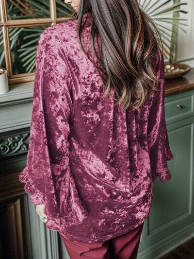 Round Neck Flounce Sleeve T-Shirt - Trendsi - Flyclothing LLC