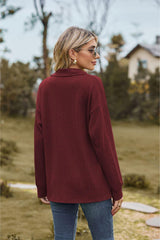 Collared Neck Cable-Knit Long Sleeve Blouse - Trendsi