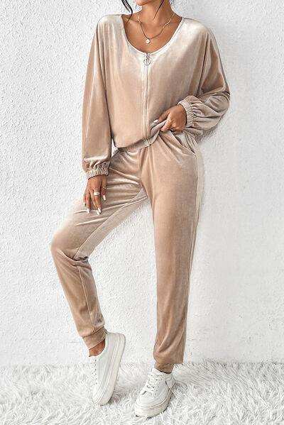 Zip Up Top and Pants Set - Trendsi - Flyclothing LLC