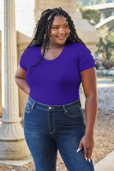 Basic Bae Full Size Round Neck Short Sleeve Bodysuit - Trendsi - Flyclothing LLC