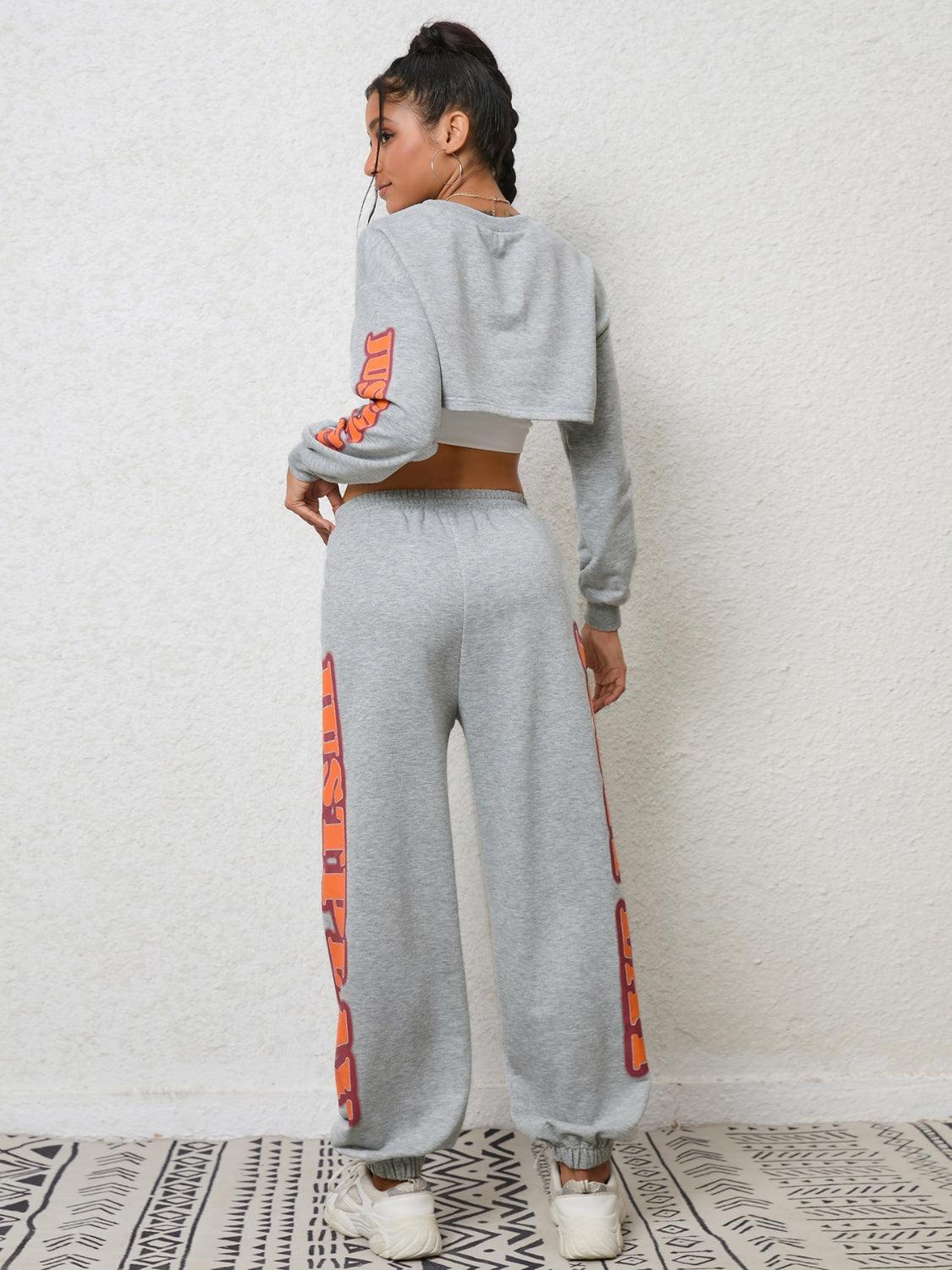 Cropped Sweatshirt and Sweatpants Set - Trendsi