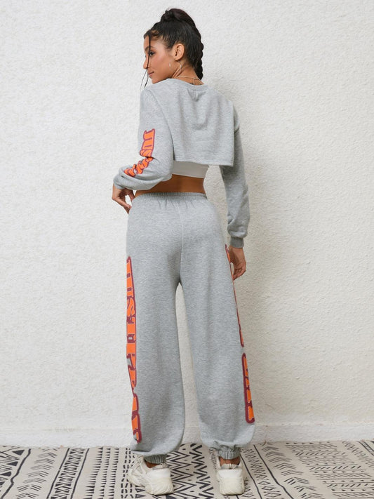 Cropped Sweatshirt and Sweatpants Set - Trendsi