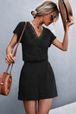 Lace Trim V-Neck Romper - Trendsi