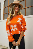 Floral Print Round Neck Dropped Shoulder Pullover Sweater - Trendsi - Flyclothing LLC