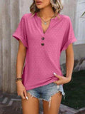 Eyelet Notched Short Sleeve T-Shirt - Trendsi - Flyclothing LLC