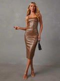 PU Slit Midi Dress - Trendsi - Flyclothing LLC