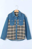 Plaid Pocketed Button Up Denim Jacket - Trendsi - Flyclothing LLC