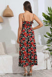 Rose Print Spaghetti Strap Sweetheart Neck Dress - Trendsi