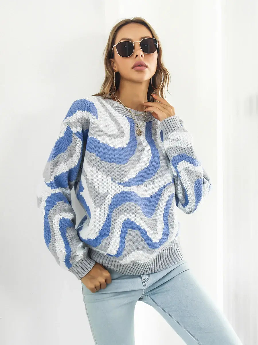 Round Neck Dropped Shoulder Sweater - Trendsi - Flyclothing LLC