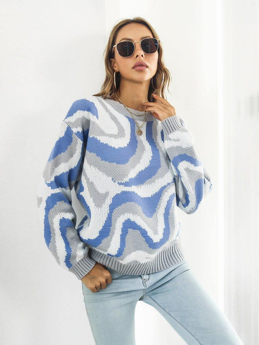 Round Neck Dropped Shoulder Sweater - Trendsi