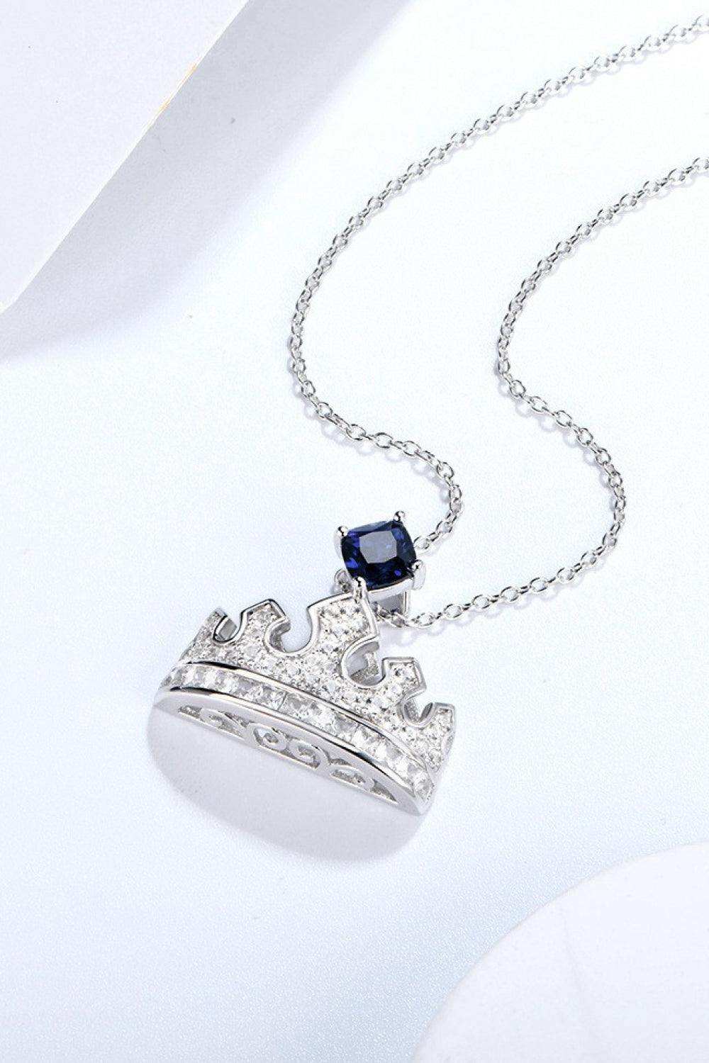 Zircon Lab-Grown Sapphire Crown Shape Pendant Necklace - Trendsi - Flyclothing LLC